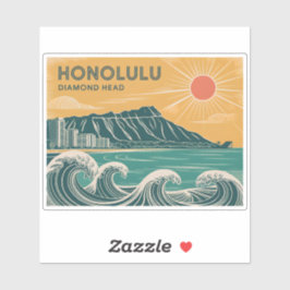 Honolulu Diamond Head Oahu Waikiki Retro Minimal シール