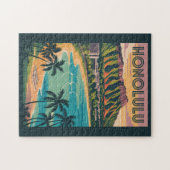 Honolulu Hawaii Illustration Travel Art Vintage ジグソーパズル (横)