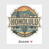 Honolulu Hawaii Skyline Beach Travel Badge シール (シート)