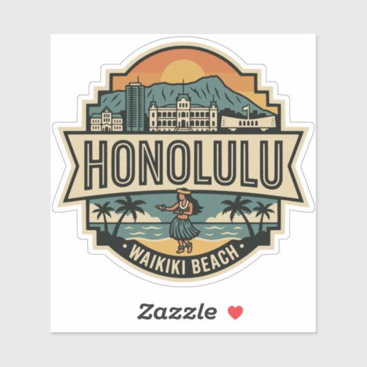 Honolulu Hawaii Skyline Beach Travel Badge シール (シート)