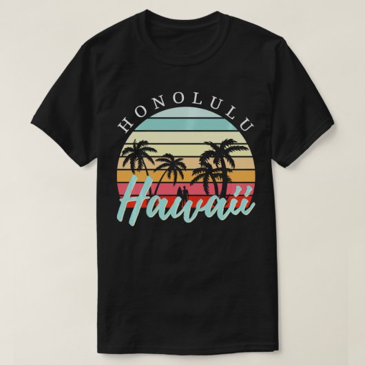 Honolulu Hawaii Sunset Surfing Retro Vintage  Tシャツ (デザイン正面)
