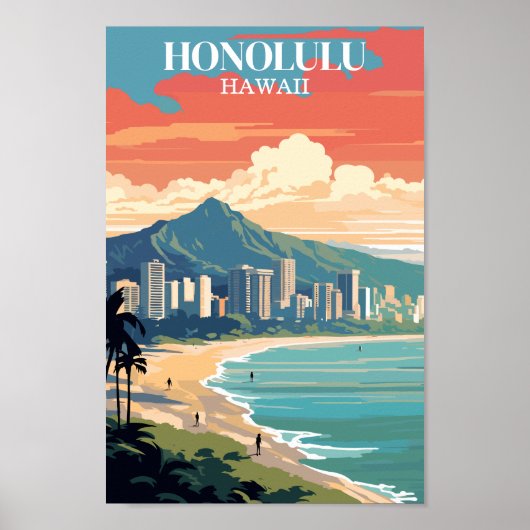 Honolulu, Hawaii: Travel Vintage ポスター (正面)