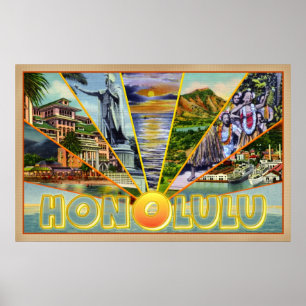 Honolulu Hawaii vintage-style postcard ポスター