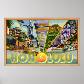 Honolulu Hawaii vintage-style postcard ポスター