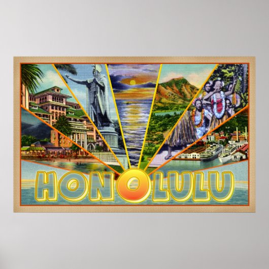 Honolulu Hawaii vintage-style postcard ポスター (正面)