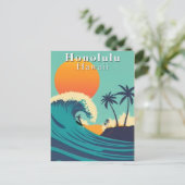 Honolulu Hawaii Vintage Surfing Travel ポストカード (スタンド正面)