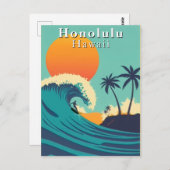Honolulu Hawaii Vintage Surfing Travel ポストカード (正面/裏面)