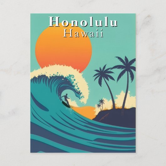 Honolulu Hawaii Vintage Surfing Travel ポストカード (正面)