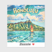 Honolulu Hawaii Vintage Travel Van Gogh Landscape シール (シート)