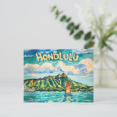Honolulu Hawaii Vintage Travel Van Gogh Landscape ポストカード (スタンド正面)