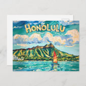 Honolulu Hawaii Vintage Travel Van Gogh Landscape ポストカード (正面/裏面)