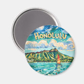 Honolulu Hawaii Vintage Travel Van Gogh Landscape マグネット (正面/裏面)