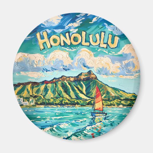 Honolulu Hawaii Vintage Travel Van Gogh Landscape マグネット (正面)