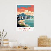 Honolulu Hawaii Vintage Travel Wall Art ポスター (キッチン)