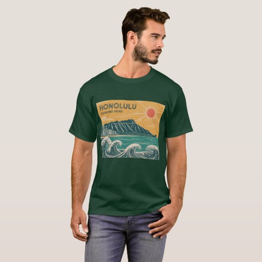 Honolulu Oahu Diamond Head Retro Mid-Century Style Tシャツ (正面フル)