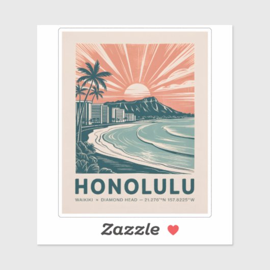 Honolulu Oahu Hawaii Waikiki Beach Retro Travel  シール (シート)