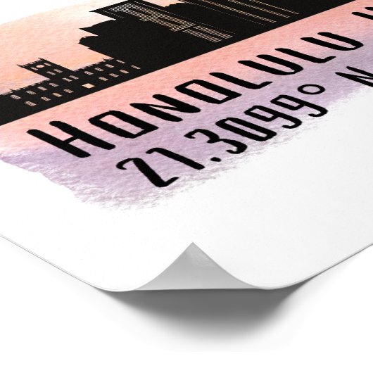 Honolulu Skyline Latitude and Longitude Print ポスター (角)
