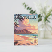 Honolulu Waikiki Beach Oahu Hawaii Travel ポストカード (スタンド正面)