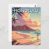 Honolulu Waikiki Beach Oahu Hawaii Travel ポストカード (正面/裏面)