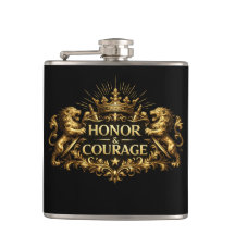 Honor and Courage Black Stainless Steel Hip Flask