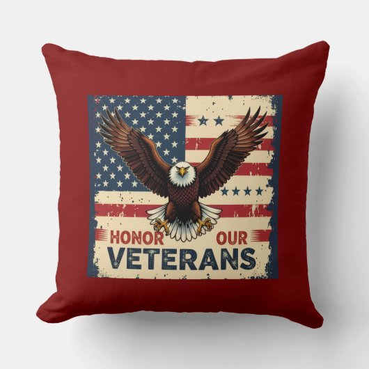 Honor Our Vetrans 20" x 20" Polyester Throw Pillow クッション (正面)