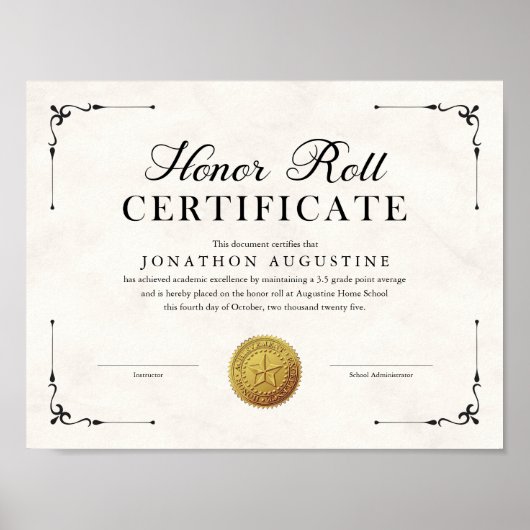 Honor Roll Certificate ポスター (正面)