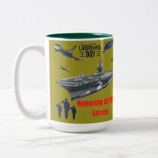 Honoring mighty military olive ツートーンマグカップ (左)
