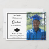 Honors Graduation Announcement Black Cap and Photo 案内状 (正面)