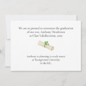 Honors Graduation Announcement Green Cap and Photo 案内状 (裏面)