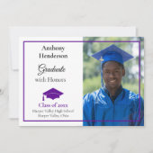 Honors Graduation Announcement Purple Cap  案内状 (正面)