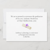 Honors Graduation Announcement Purple Cap  案内状 (裏面)