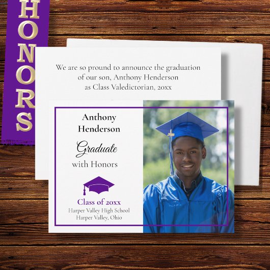 Honors Graduation Announcement Purple Cap  案内状