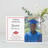 Honors Graduation Announcement Red Cap and Photo 案内状 (スタンド正面)