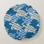 Honuのウミガメのハワイのリバーシブルのインディゴ ラウンドクッション (裏面)