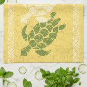 Honuのウミガメのハワイの樹皮布のろうけつ染め-バナナ キッチンタオル (折り畳み)