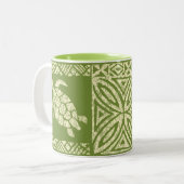 Honuのウミガメのハワイの樹皮布-オリーブ ツートーンマグカップ (正面左)