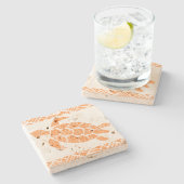 Honuのウミガメのハワイの樹皮布-パパイヤ ストーンコースター (横)