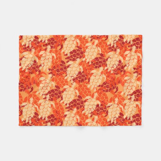 Honuのウミガメのハワイアンのアロハ-パパイヤ フリースブランケット (正面(横))