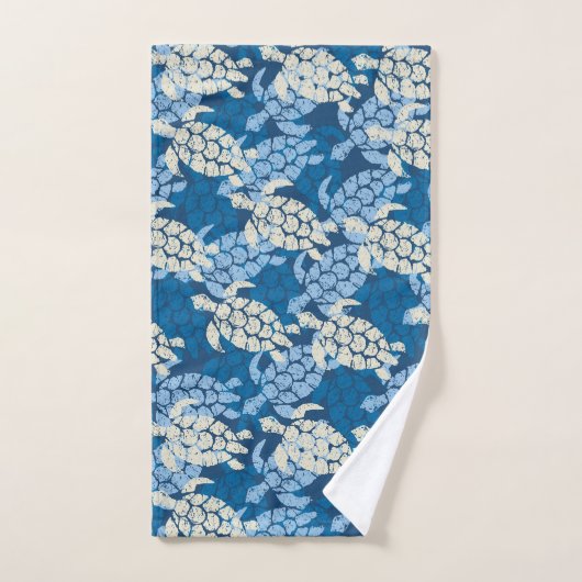 Honuのウミガメのハワイアンはインディゴを調整します バスタオルセット (ハンドタオル)