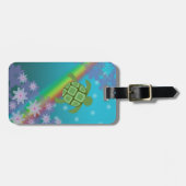 Honuのウミガメの熱帯水泳の虹および花 ラゲッジタグ (正面横)