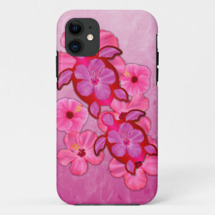 Honuのピンクのハイビスカスおよびカメ iPhone 11 ケース