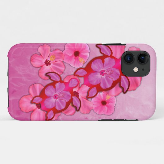 Honuのピンクのハイビスカスおよびカメ Case-Mate iPhoneケース (裏面(横))