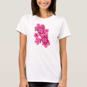 Honuのピンクのハイビスカスおよびカメ Tシャツ