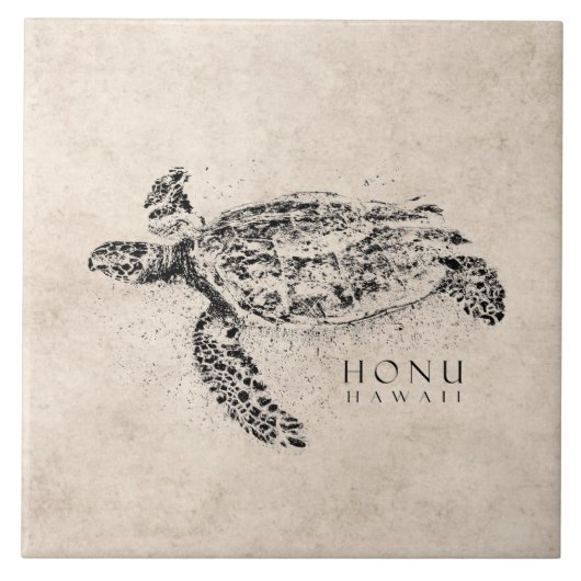 Honuのヴィンテージの羊皮紙のハワイのウミガメ タイル (正面)