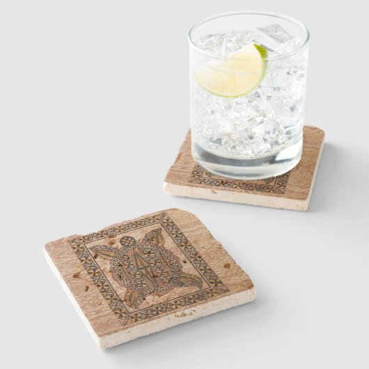 Honuの初期のなハワイの入れ墨の樹皮布 ストーンコースター (横)