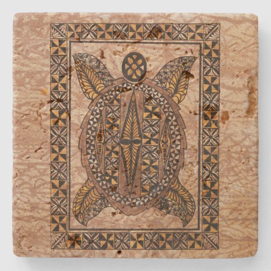 Honuの初期のなハワイの入れ墨の樹皮布 ストーンコースター (正面)