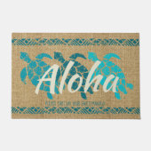 Honuの海の三倍のカメのハワイの樹皮布のティール(緑がかった色) ドアマット (正面)