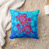 Honuの熱帯カメおよびハイビスカスの花 クッション (ブランケット)