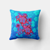 Honuの熱帯カメおよびハイビスカスの花 クッション (裏面)