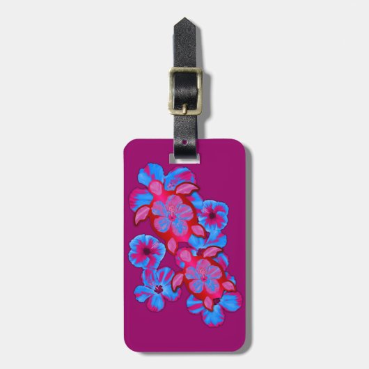 Honuの熱帯カメおよびハイビスカスの花 ラゲッジタグ (正面縦)